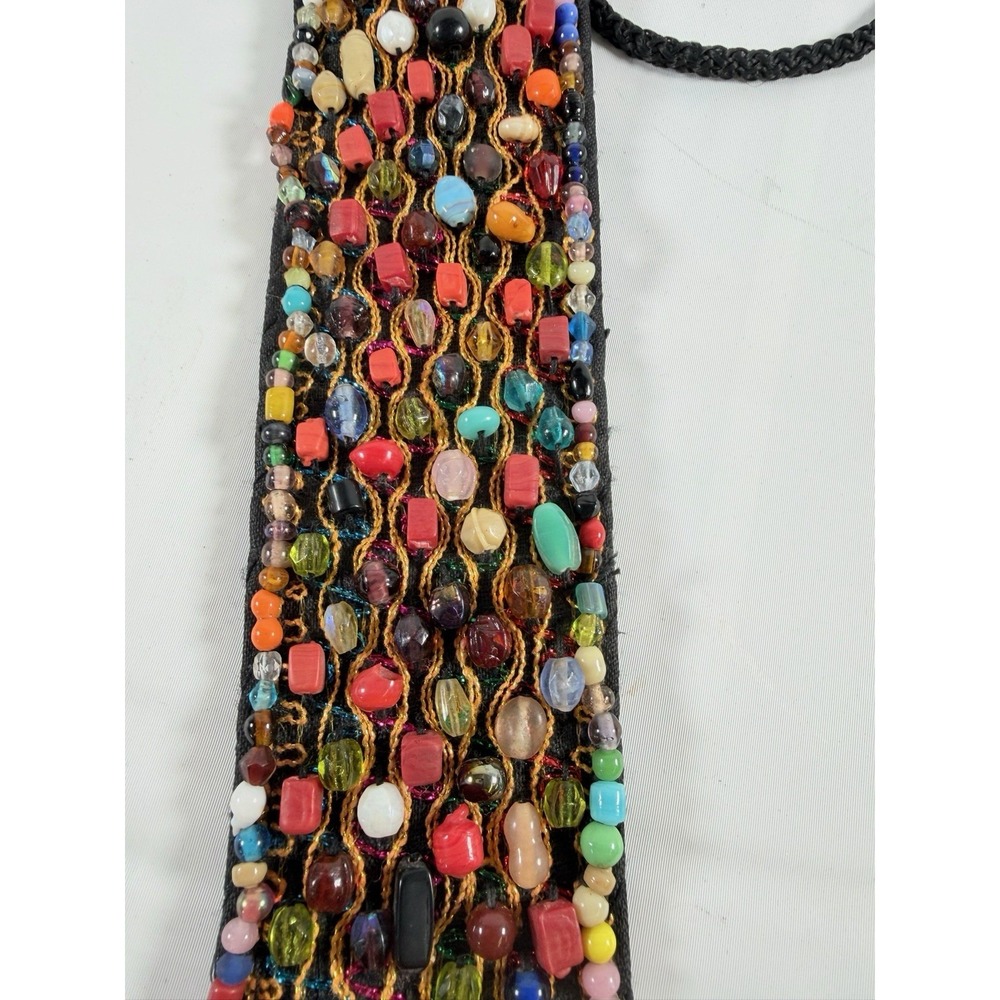 Indian Beaded Cotton Belt Belly Dance Costume Multi Color Stone Seed Bead - Picture 7 of 12